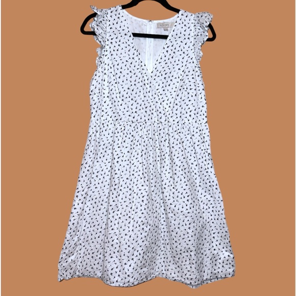 LOFT Petite Eyelet Ruffle Sleeve Crossover Dress - Picture 2 of 3